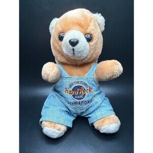 Save the Planet Hard Rock Cafe Singapore Bear Plush Overalls Souvenir Toy VTG